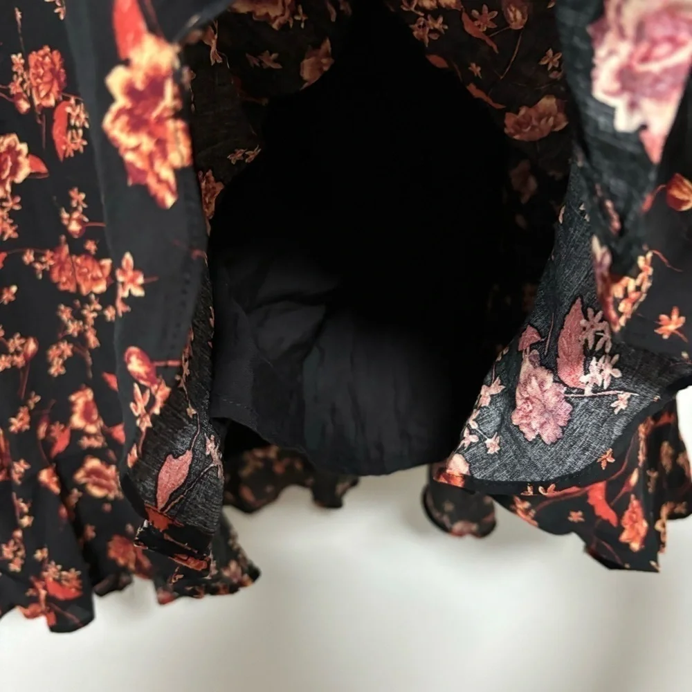 NEW Free People Flower Fields Long Sleeve orange/Black Boho Flowy Mini Dress